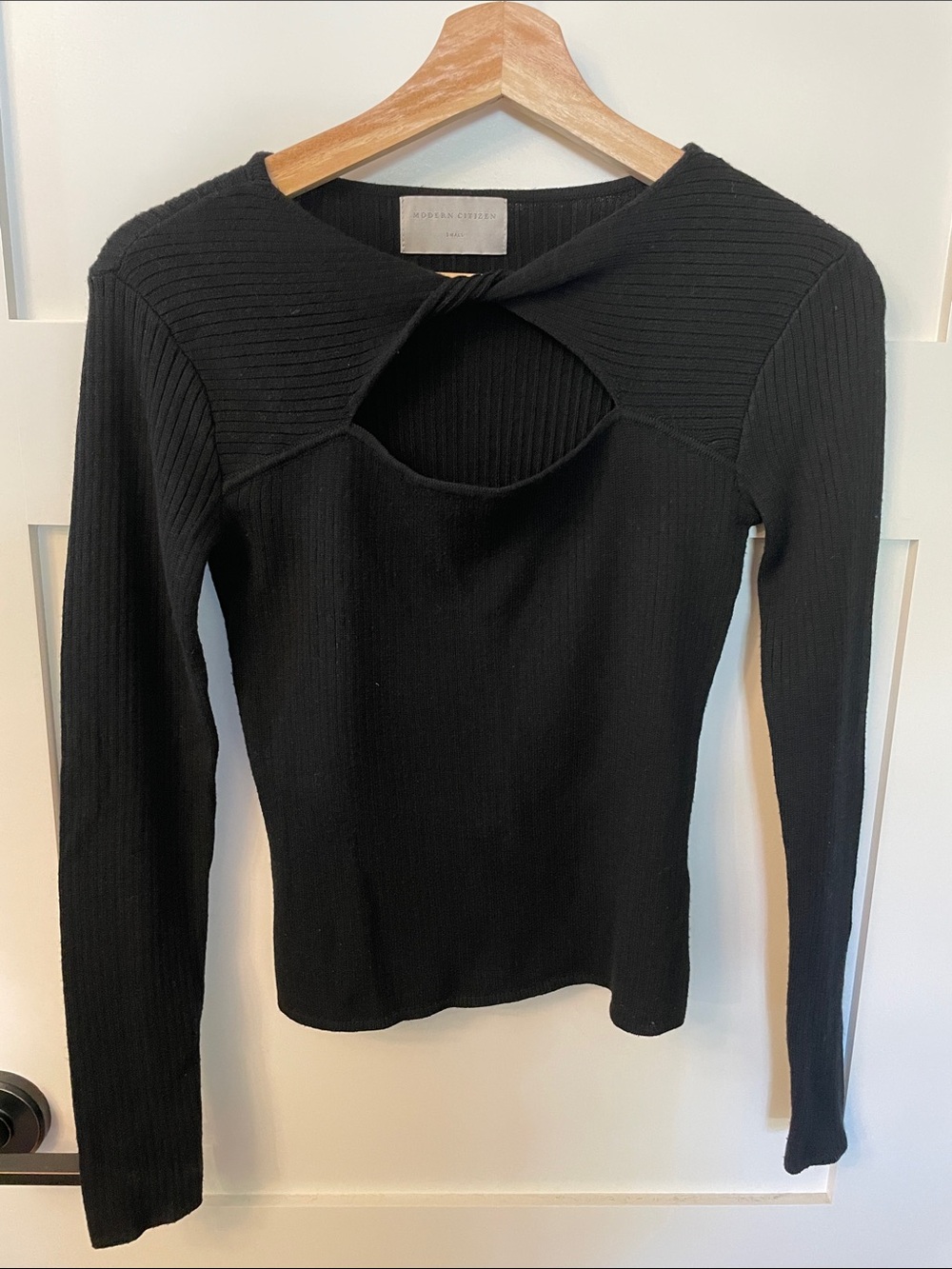 Modern Citizen Black Ribbed Long-Sleeve Cutout Top